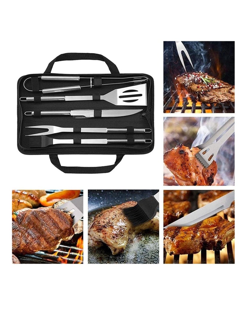 Excefore BBQ Tools Set, 5pcs Stainless Steel Portable Grill Accessories, for Home Patio Backyard Grilling Lawn Camping Hiking, Picnics Kitchen, Grill Tool with Knife Brush Fork Spatula Tong, with Oxford Bag - Image 1