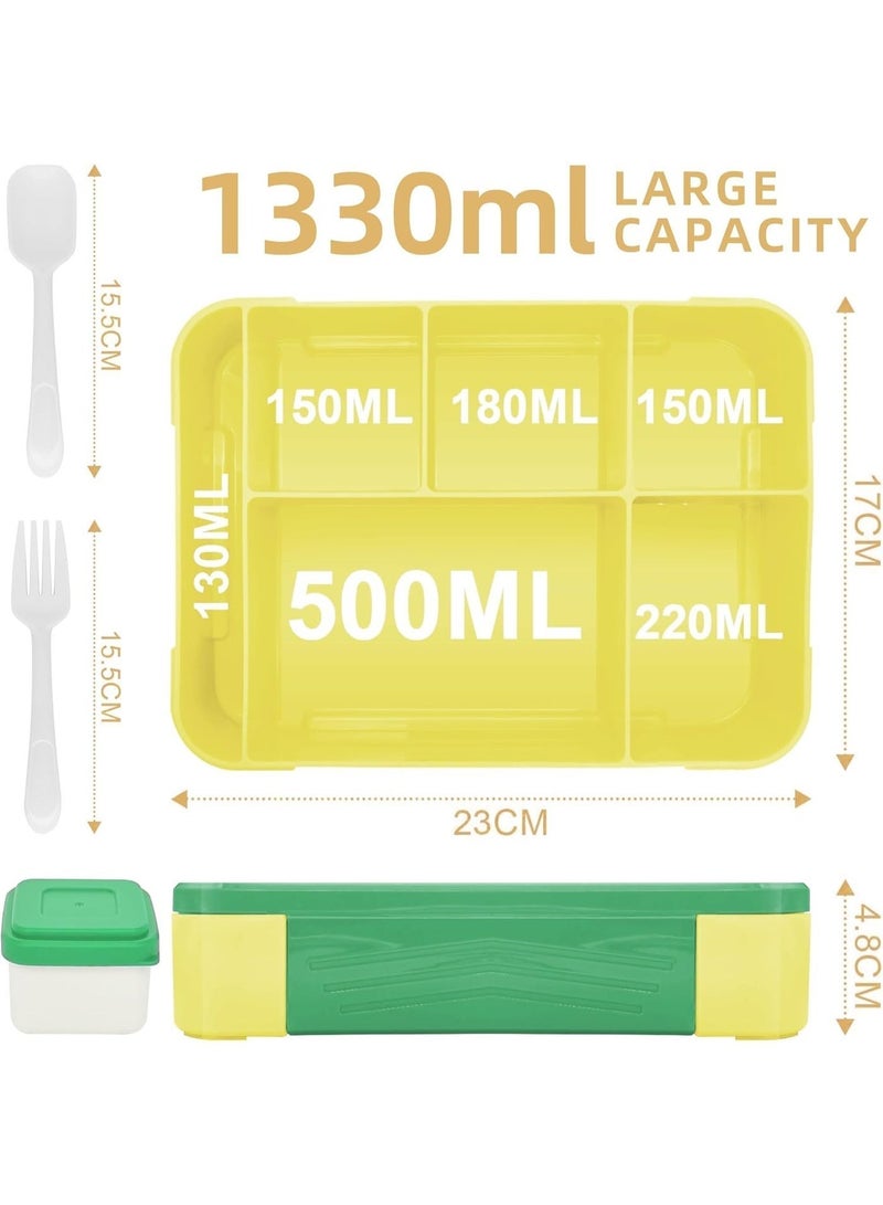 4h Essentials Premium Leak Proof Bento Lunch Box with 6 Compartments – BPA Free, Microwave Safe lunch box for Adults & Kids daily use for School, Office and Travel (Green) - Image 3