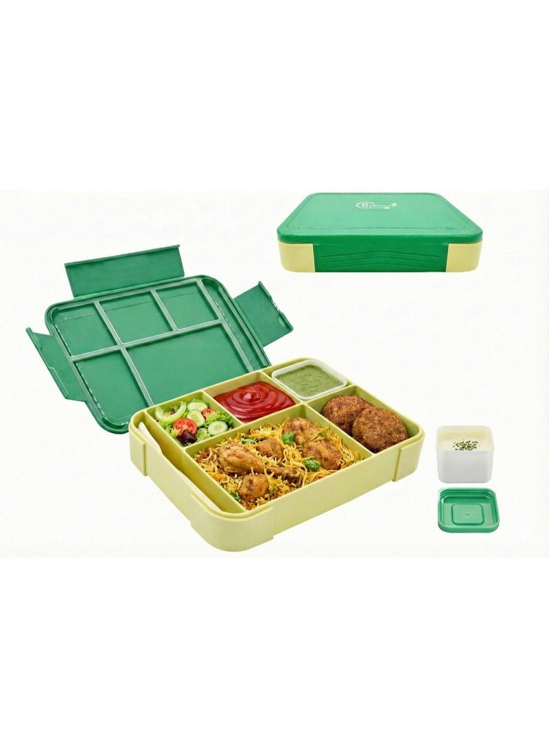 4h Essentials Premium Leak Proof Bento Lunch Box with 6 Compartments – BPA Free, Microwave Safe lunch box for Adults & Kids daily use for School, Office and Travel (Green) - Image 1