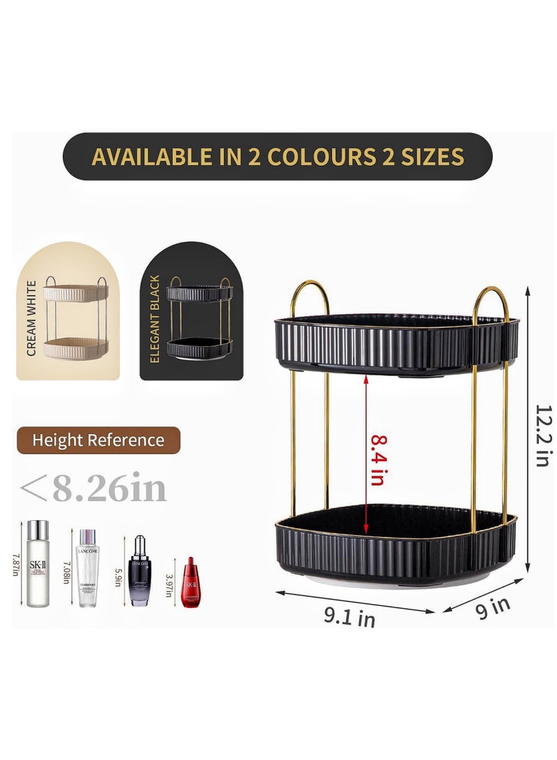 onecircle ONECIRCLE Rotating Makeup Organizer for Vanity,Double Tier Cosmetic organizer fits for Cosmetic Display,Skincare Organizer,Bathroom countertop and Lotions Storage & Display (black)  - Image 2