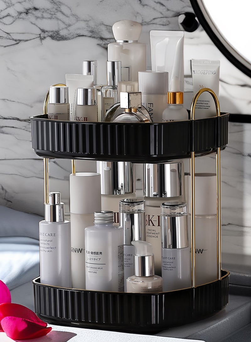 onecircle ONECIRCLE Rotating Makeup Organizer for Vanity,Double Tier Cosmetic organizer fits for Cosmetic Display,Skincare Organizer,Bathroom countertop and Lotions Storage & Display (black)  - Image 1