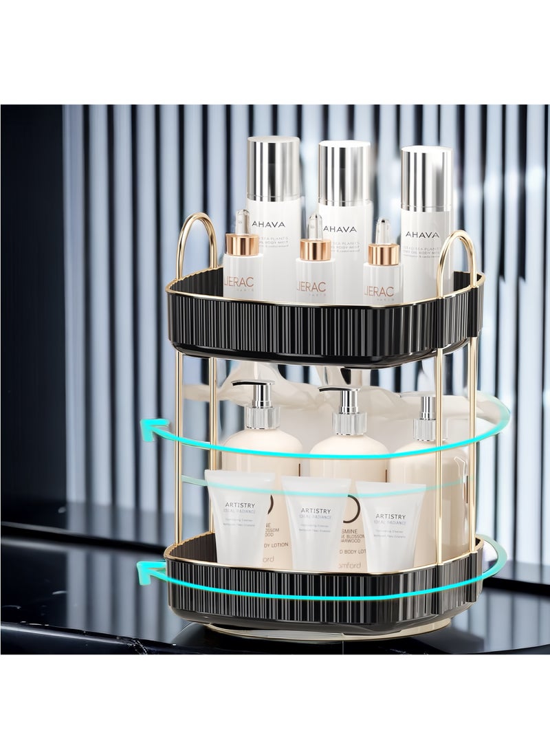 onecircle ONECIRCLE Rotating Makeup Organizer for Vanity,Double Tier Cosmetic organizer fits for Cosmetic Display,Skincare Organizer,Bathroom countertop and Lotions Storage & Display (black)  - Image 5