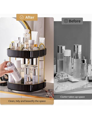 ONECIRCLE Rotating Makeup Organizer for Vanity,Double Tier Cosmetic organizer fits for Cosmetic Display,Skincare Organizer,Bathroom countertop and Lotions Storage & Display (black) - view 2