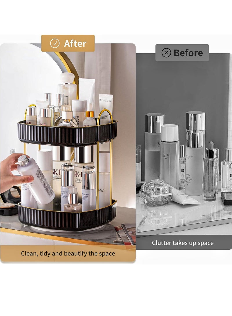 ONECIRCLE Rotating Makeup Organizer for Vanity,Double Tier Cosmetic organizer fits for Cosmetic Display,Skincare Organizer,Bathroom countertop and Lotions Storage & Display (black) - Image 2