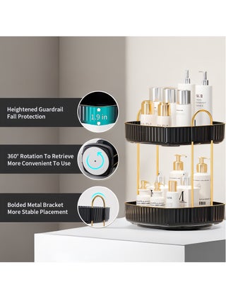 ONECIRCLE Rotating Makeup Organizer for Vanity,Double Tier Cosmetic organizer fits for Cosmetic Display,Skincare Organizer,Bathroom countertop and Lotions Storage & Display (black) - view 3