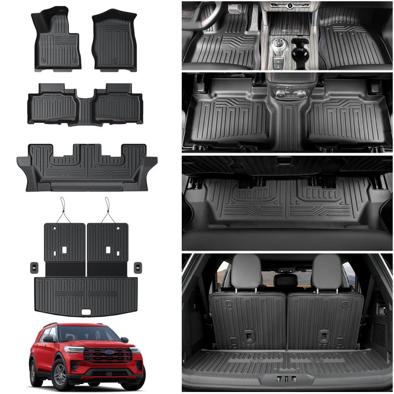 HOUCLEMIC Floor Mats for 2020-2025 2026 Ford Explorer 7 seat Accessories, Cargo Mat with Backrest Mat All Weather TPE Waterproof for Ford Explorer 7 Passenger Bench Seat ST Accessories 2025 2024 2023 - Image 1