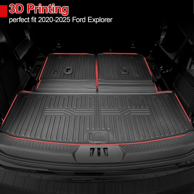 HOUCLEMIC Floor Mats for 2020-2025 2026 Ford Explorer 7 seat Accessories, Cargo Mat with Backrest Mat All Weather TPE Waterproof for Ford Explorer 7 Passenger Bench Seat ST Accessories 2025 2024 2023 - Image 4