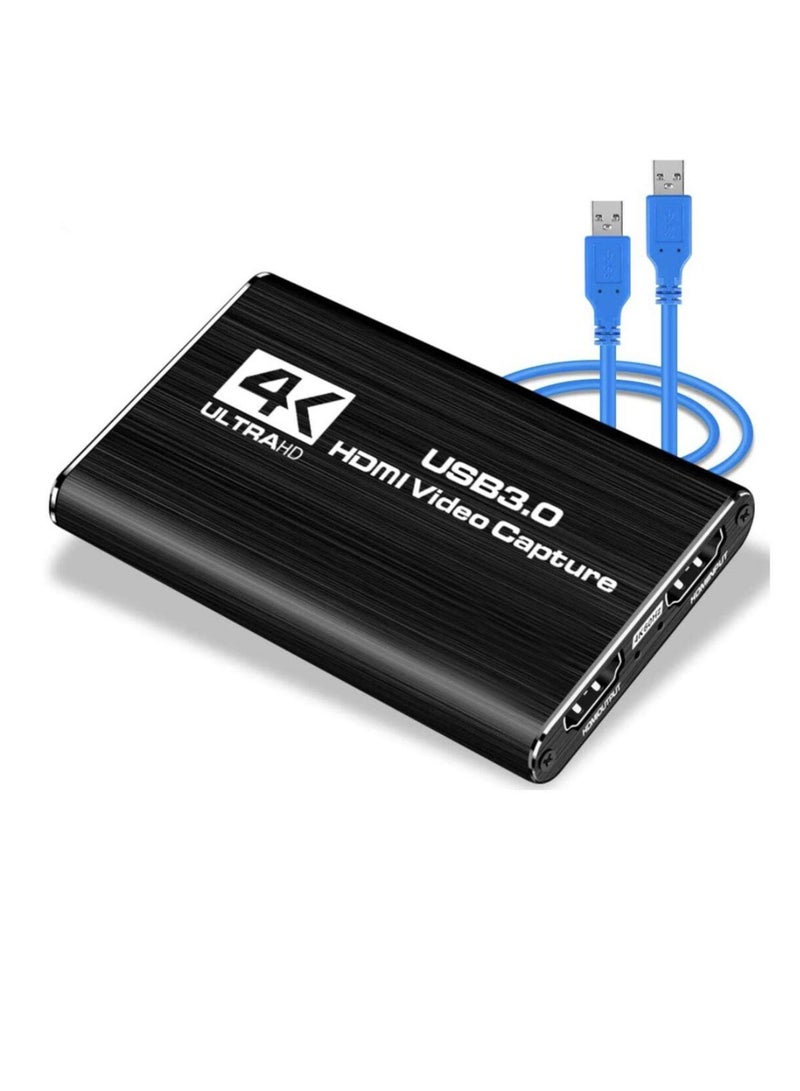 Audio Video Capture Card, HDMI USB3.0 4K 1080P 60fps Reliable Portable Video Converter for Game Streaming Live Broadcasts Video Recording Black - Image 1