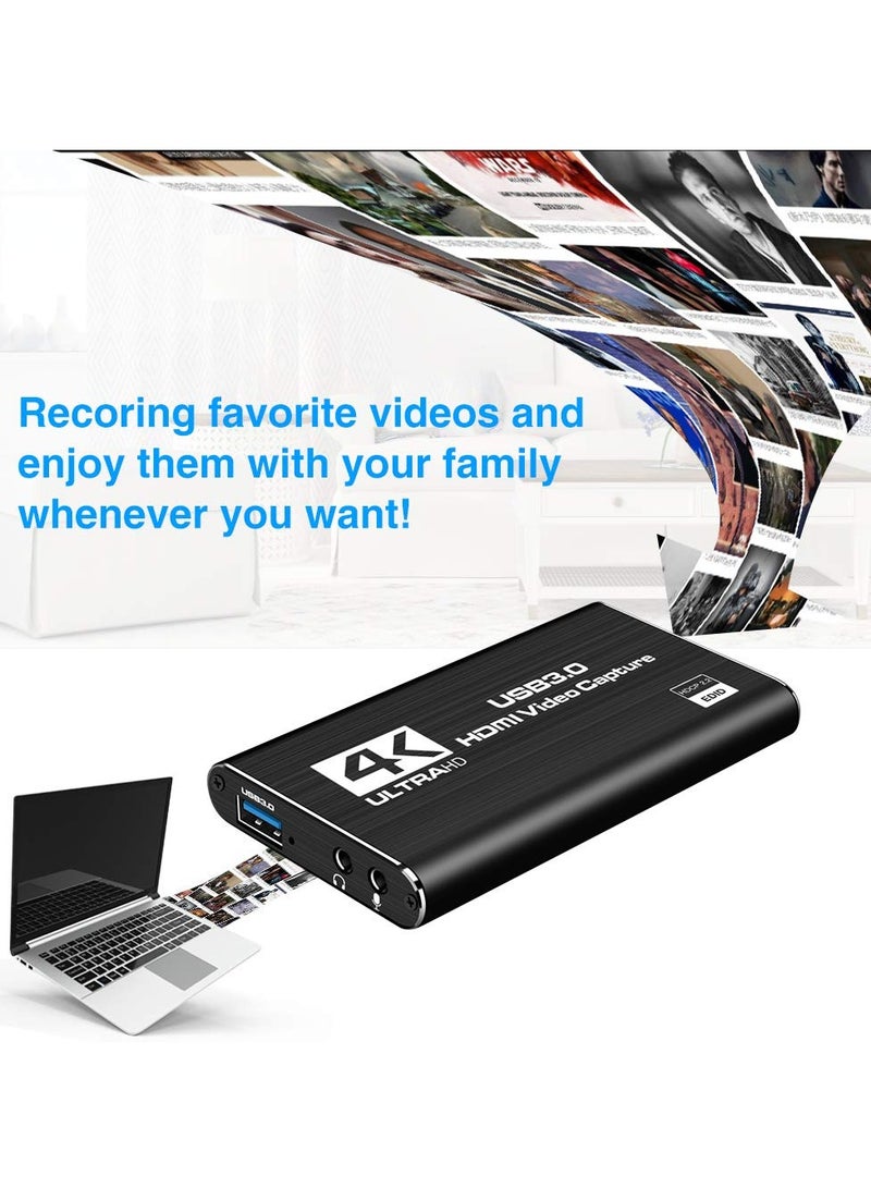 Audio Video Capture Card, HDMI USB3.0 4K 1080P 60fps Reliable Portable Video Converter for Game Streaming Live Broadcasts Video Recording Black - Image 4