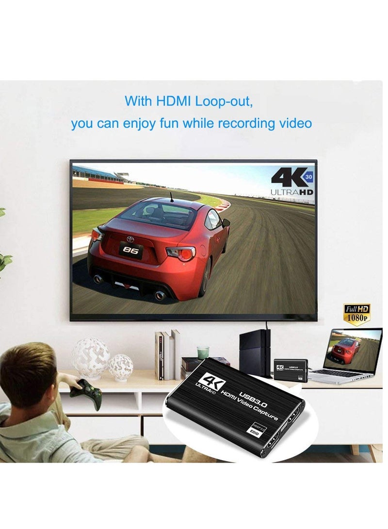 Audio Video Capture Card, HDMI USB3.0 4K 1080P 60fps Reliable Portable Video Converter for Game Streaming Live Broadcasts Video Recording Black - Image 5