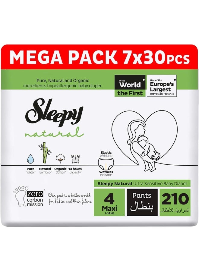 Sleepy حفاضات طبيعية للأطفال بحجم 4، راحة قصوى، امتصاص فائق، صديقة للبيئة، مضادة للحساسية، 7 × 30 قطعة - Image 1