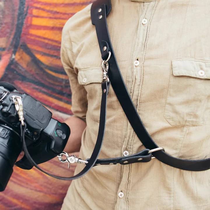 VTS Leather Dual Camera Strap with Snap Shackle Hooks | Perfect Double Camera Belt. - Image 2