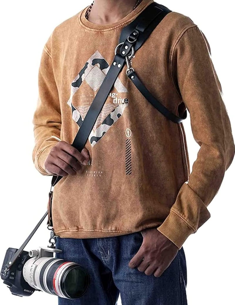 VTS Leather Dual Camera Strap with Snap Shackle Hooks | Perfect Double Camera Belt. - Image 3