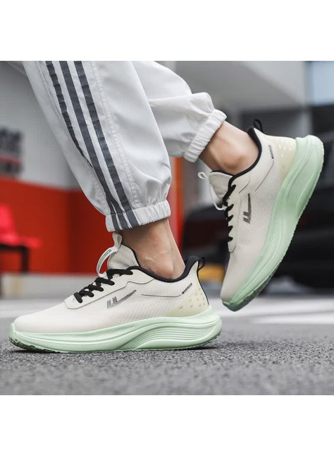 Pull Back Warrior Men's Mesh Sports Shoes Casual Lightweight Cushioned Soft Sole Running Shoes Wxym205 Beige Green Size 43 - Image 2