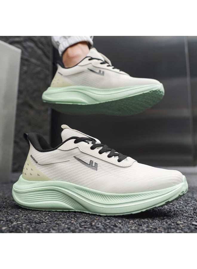 Pull Back Warrior Men's Mesh Sports Shoes Casual Lightweight Cushioned Soft Sole Running Shoes Wxym205 Beige Green Size 43 - Image 5