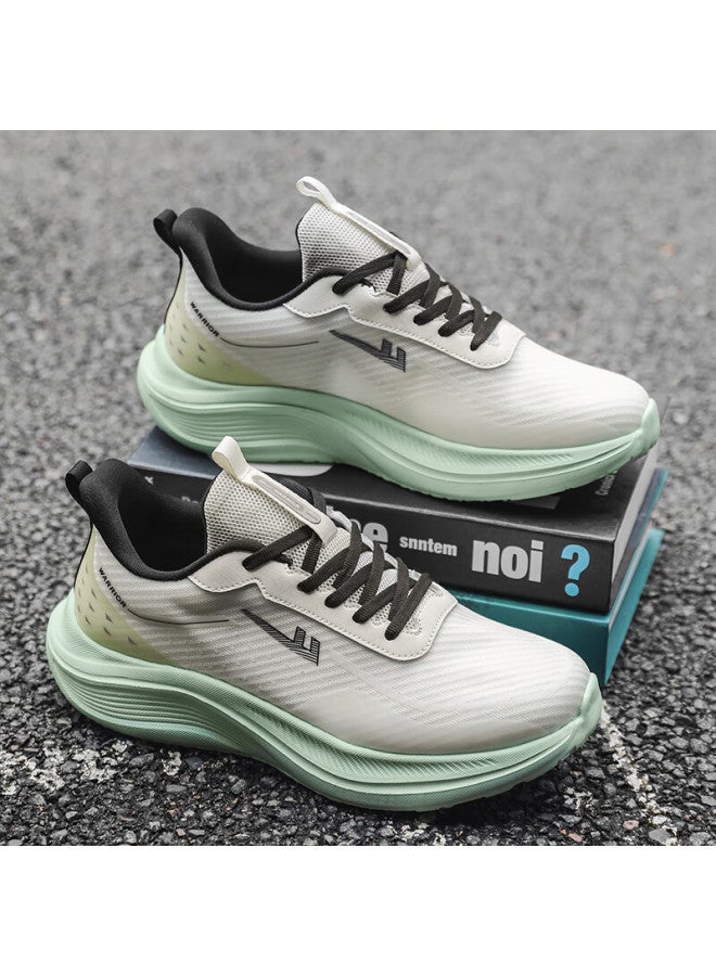 Pull Back Warrior Men's Mesh Sports Shoes Casual Lightweight Cushioned Soft Sole Running Shoes Wxym205 Beige Green Size 43 - Image 1