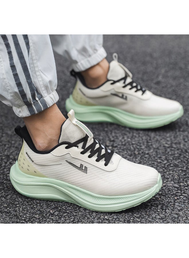 Pull Back Warrior Men's Mesh Sports Shoes Casual Lightweight Cushioned Soft Sole Running Shoes Wxym205 Beige Green Size 43 - Image 3