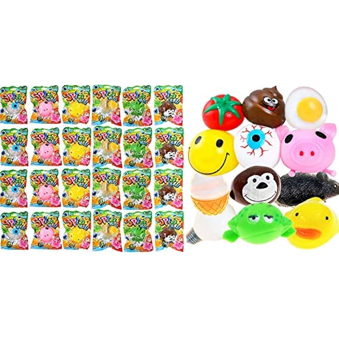 Ja-Ru Splat Ball Sticky & Stretchy (Pack of 24) and 1 Bouncy Ball Egg, Eye, Poo, Frog, Emoji & Pig. 5303-24p - Image 1