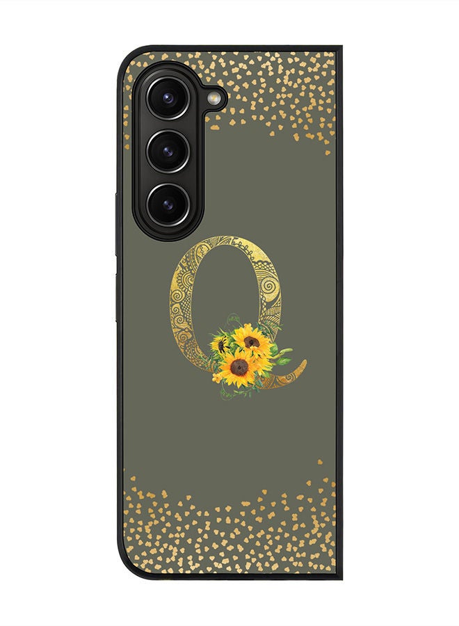 Stylizedd Rugged Black edge case for Samsung Galaxy Z Fold5, Slim fit Soft Case Flexible Rubber Edges Anti Drop TPU Gel Thin Cover -  Custom Monogram Initial Letter Floral Pattern Alphabet - Q  (Olive Green ) - Image 1