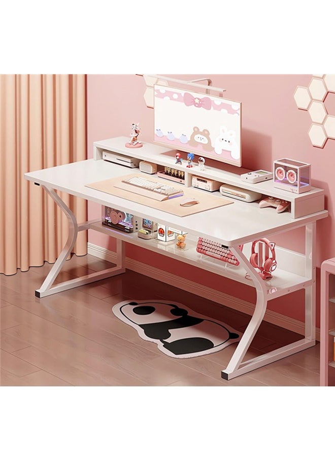 DESINO Gaming Desk with Shelf, 100CM Computer Desk, C-Shaped Gaming Table, PC Gaming Workstation Home Office Desks, Space-saving, Easy to Assemble  - Image 1