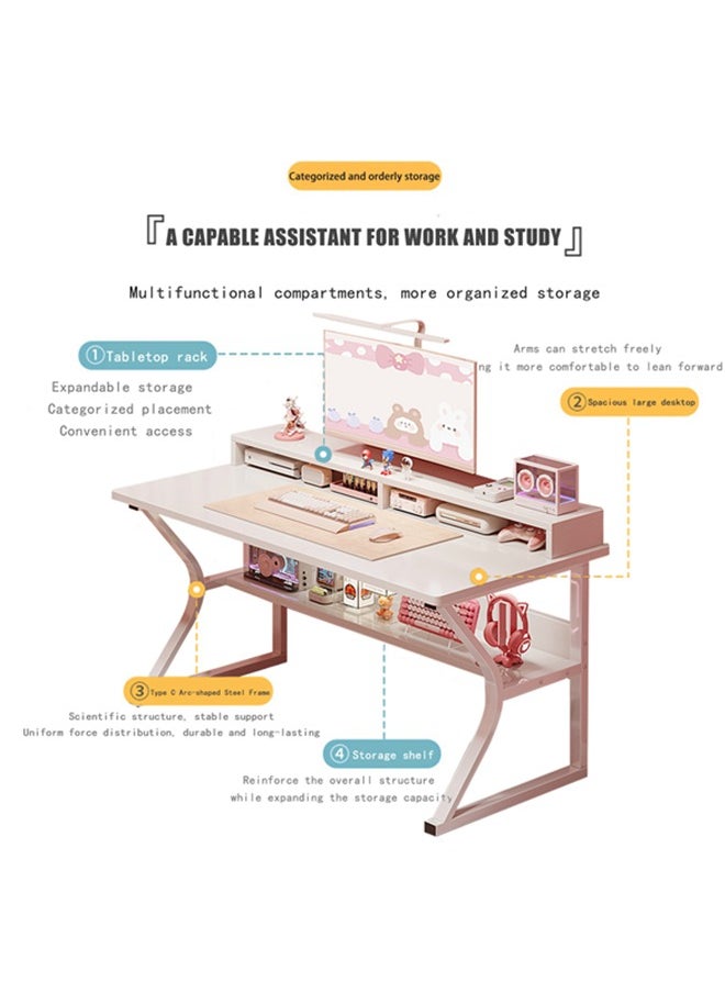 DESINO Gaming Desk with Shelf, 100CM Computer Desk, C-Shaped Gaming Table, PC Gaming Workstation Home Office Desks, Space-saving, Easy to Assemble  - Image 4