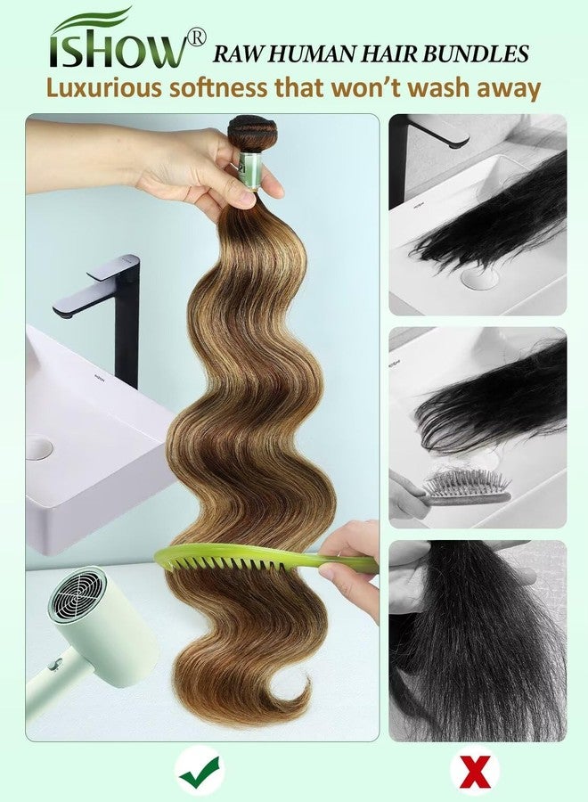 ISHOW Raw Human Hair Bundles, 100% Unprocessed Virgin Human Hair, 15A Body Wave Premium Quality Bundles Producer, 18 Inch Single Bundle, Long Lasting, Ombre Honey Blonde Color P4/27 - Image 5