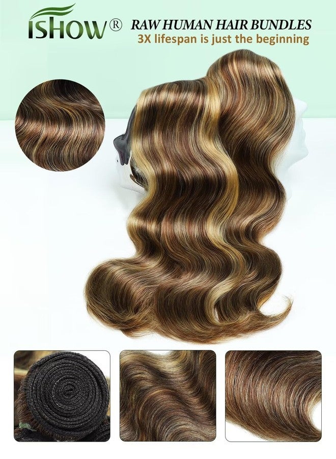 ISHOW Raw Human Hair Bundles, 100% Unprocessed Virgin Human Hair, 15A Body Wave Premium Quality Bundles Producer, 18 Inch Single Bundle, Long Lasting, Ombre Honey Blonde Color P4/27 - Image 3