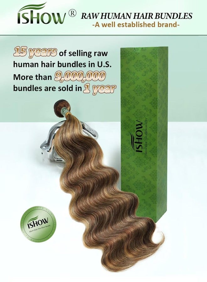 ISHOW Raw Human Hair Bundles, 100% Unprocessed Virgin Human Hair, 15A Body Wave Premium Quality Bundles Producer, 18 Inch Single Bundle, Long Lasting, Ombre Honey Blonde Color P4/27 - Image 2