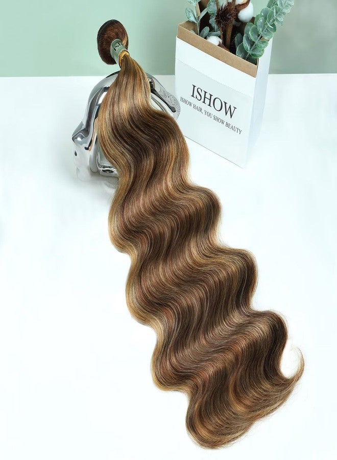 ISHOW Raw Human Hair Bundles, 100% Unprocessed Virgin Human Hair, 15A Body Wave Premium Quality Bundles Producer, 18 Inch Single Bundle, Long Lasting, Ombre Honey Blonde Color P4/27 - Image 1