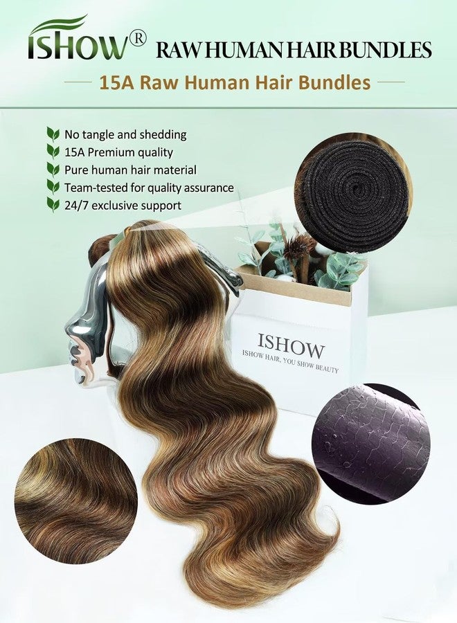 ISHOW Raw Human Hair Bundles, 100% Unprocessed Virgin Human Hair, 15A Body Wave Premium Quality Bundles Producer, 18 Inch Single Bundle, Long Lasting, Ombre Honey Blonde Color P4/27 - Image 4