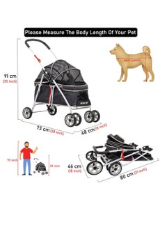 NNC PETS Dog stroller with Adjustable canopy, Ergonomic handle, Side pocket, and Lockable wheels, Pet stroller for cats and dogs, Ideal for Outdoor walks, Travel, and Veterinary visits 91 cm (Black)  - Image 2