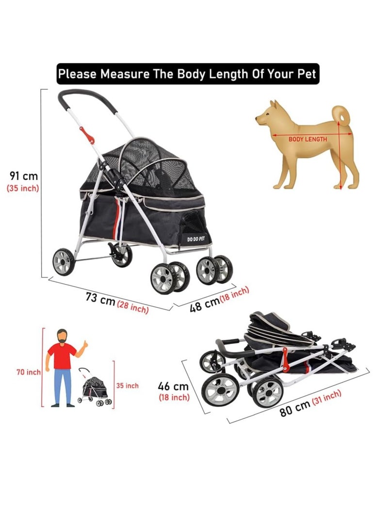 NNC PETS Dog stroller with Adjustable canopy, Ergonomic handle, Side pocket, and Lockable wheels, Pet stroller for cats and dogs, Ideal for Outdoor walks, Travel, and Veterinary visits 91 cm (Black) - Image 2