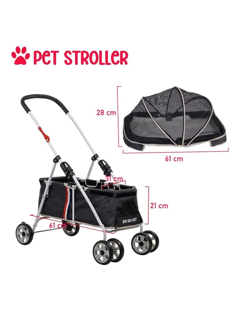 NNC PETS Dog stroller with Adjustable canopy, Ergonomic handle, Side pocket, and Lockable wheels, Pet stroller for cats and dogs, Ideal for Outdoor walks, Travel, and Veterinary visits 91 cm (Black) - Image 4