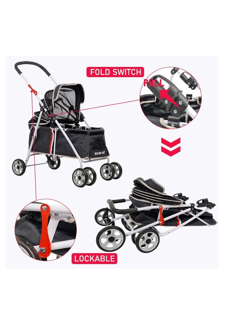 NNC PETS Dog stroller with Adjustable canopy, Ergonomic handle, Side pocket, and Lockable wheels, Pet stroller for cats and dogs, Ideal for Outdoor walks, Travel, and Veterinary visits 91 cm (Black) - Image 5