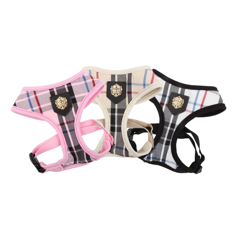 Puppia Junior Over-The-Head Dog Harness Checkered Pattern No Choke No Pull Adjustable Chest Belt Walking Training for Small and Medium Dog, Small, Pink - Image 3