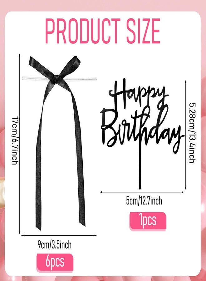 Larrel Black Bow Cake Topper, Vintage Elegant Happy Birthday Cake Toppers, Cute Coquette Themed Party Supplies for Wedding Anniversary Birthday Party Supplies - Image 2