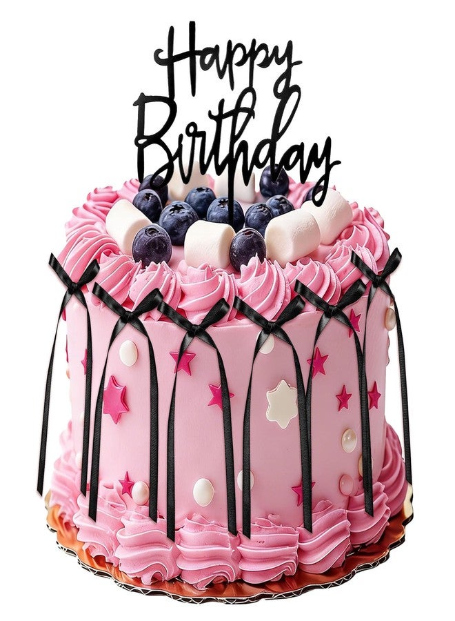 Larrel Black Bow Cake Topper, Vintage Elegant Happy Birthday Cake Toppers, Cute Coquette Themed Party Supplies for Wedding Anniversary Birthday Party Supplies - Image 1