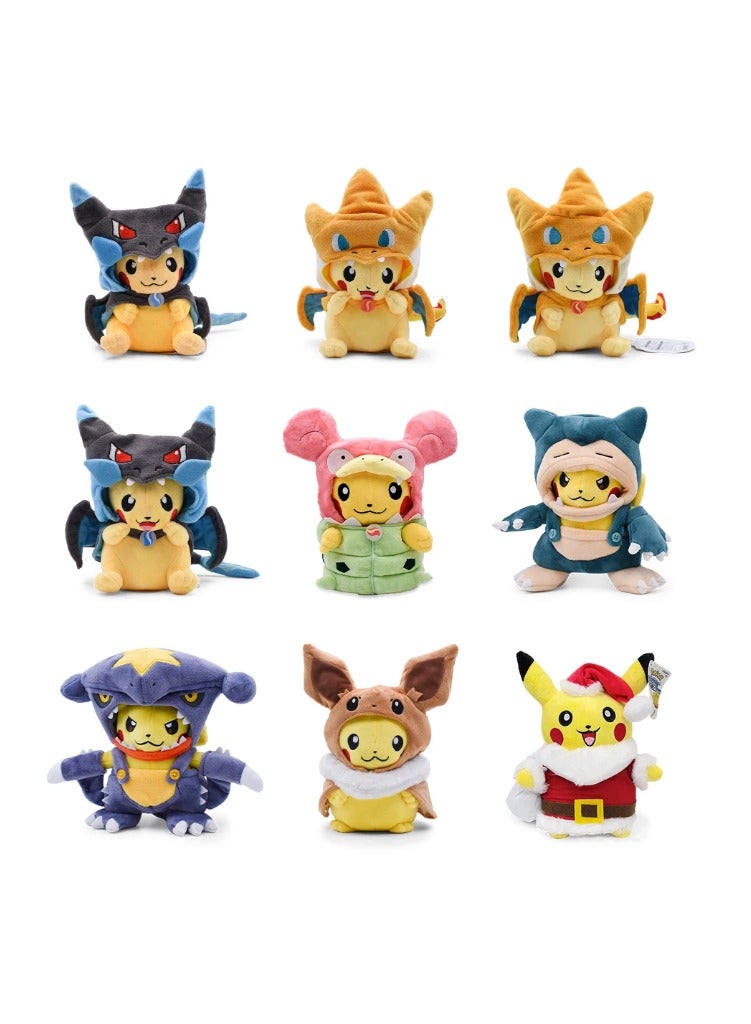 20cm Pikachu Cosplay Plush Toys Pikachu Peluche Lucario Stuffed Animal Doll, Blue mouth-open