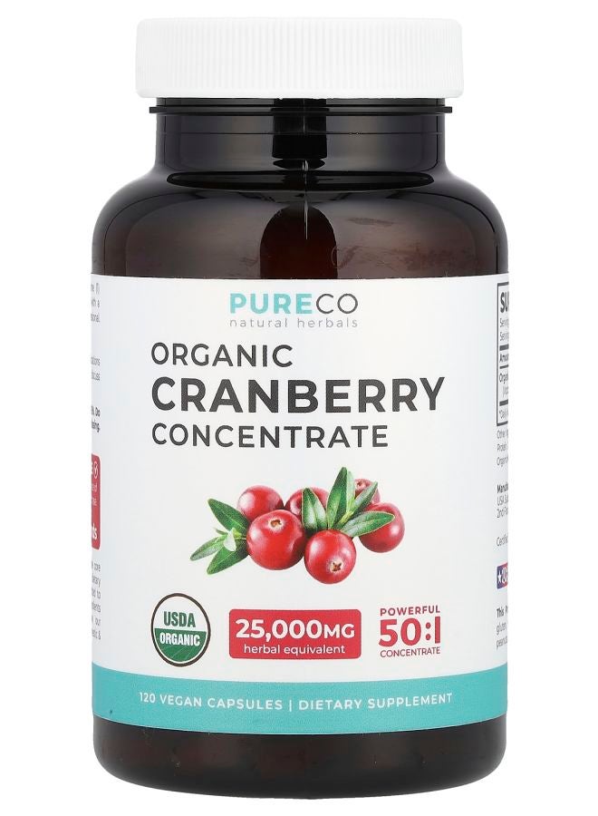 PURE CO Organic Cranberry Concentrate 500 mg 120 Vegan Capsules - Image 1