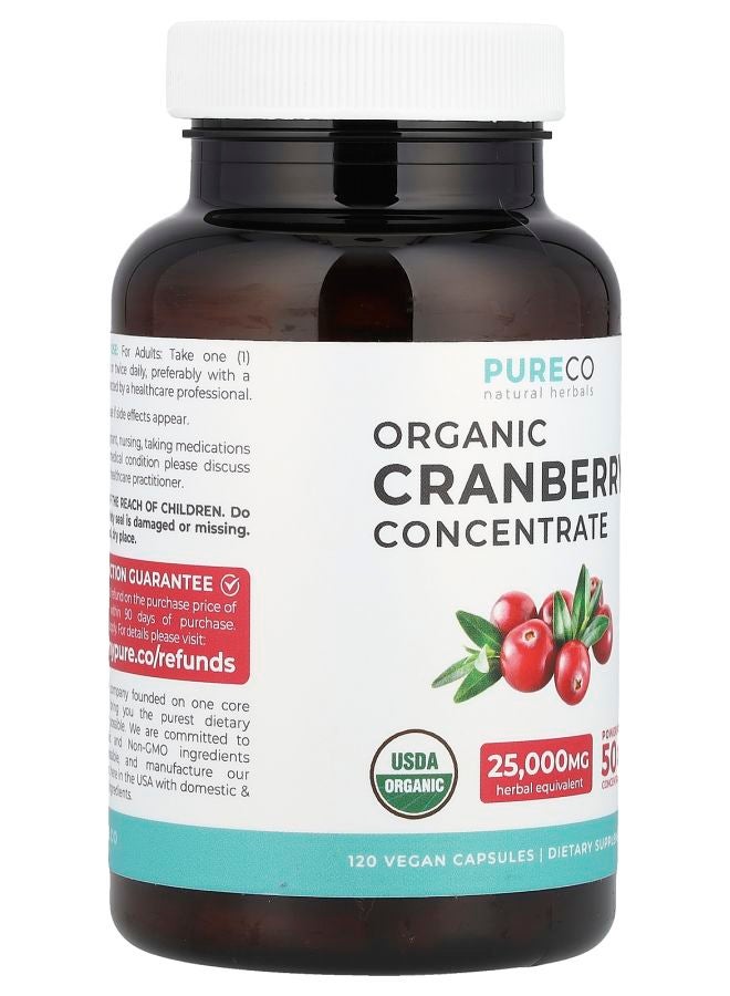 PURE CO Organic Cranberry Concentrate 500 mg 120 Vegan Capsules - Image 2