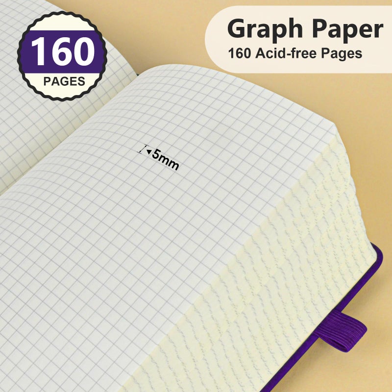 PERCUN Graph Paper Notebook, 160 Pages Grid Journal for women & men, A5 Hardcover Leather Graphing Notebook for School, Work, Travel, Note Taking 5.9â€x8.5â€ (Purple) - Image 4