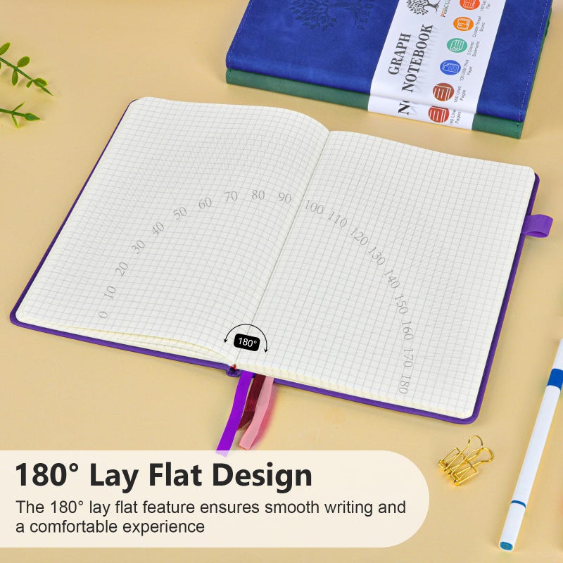 PERCUN Graph Paper Notebook, 160 Pages Grid Journal for women & men, A5 Hardcover Leather Graphing Notebook for School, Work, Travel, Note Taking 5.9â€x8.5â€ (Purple) - Image 5