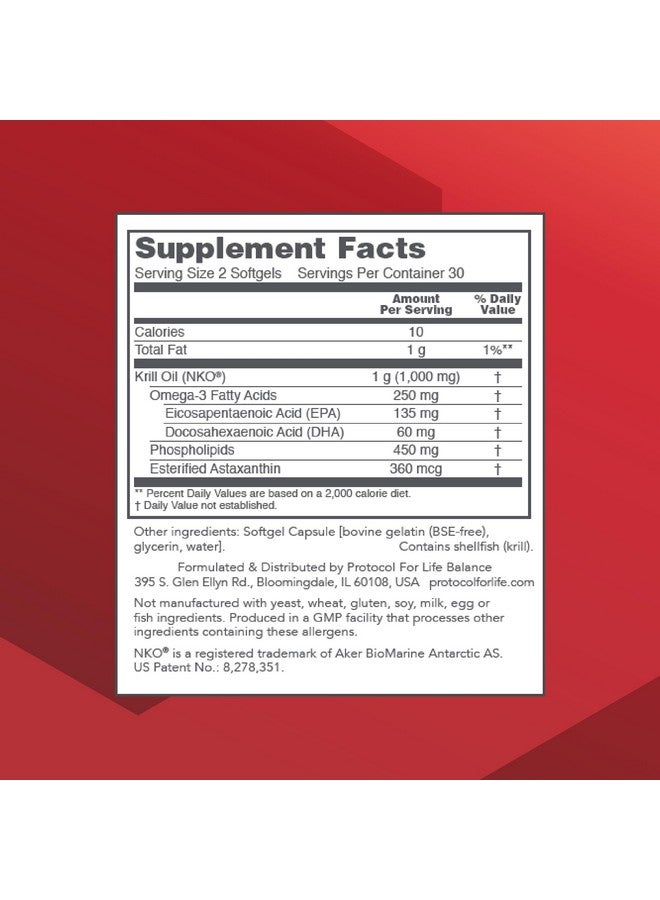 Protocol For Life Balance Protocol Krill Oil 1,000mg - Extra Strength Krill Oil Supplement - DHA & EPA - with Astaxanthin - Supports Heart, Brain, Joints* - Non-GMO & Halal - 60 Softgels  - Image 2