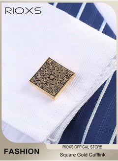 RIOXS Men's Square Gold Cufflink Charm Engraving Rose Pattern Shirts Sleeve Cuffs  - Image 5