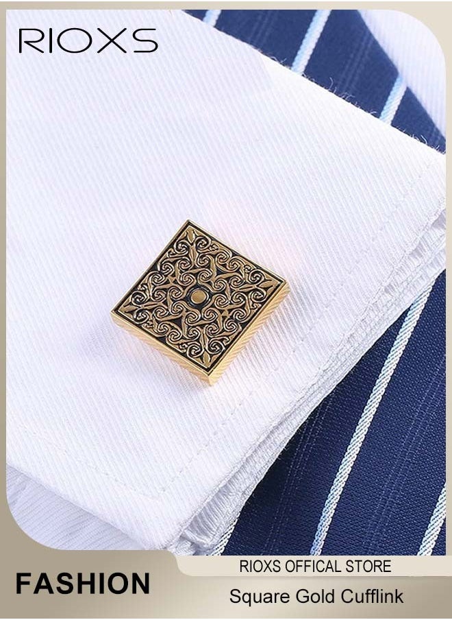 RIOXS Men's Square Gold Cufflink Charm Engraving Rose Pattern Shirts Sleeve Cuffs  - Image 5