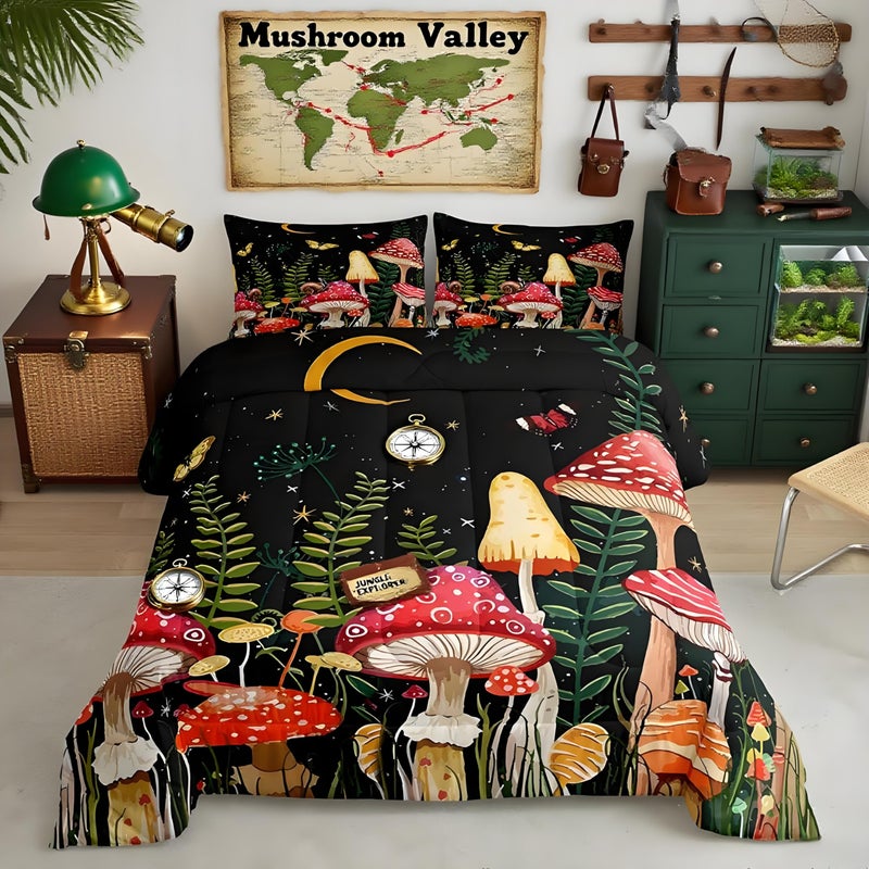 Feelyou Kids Mushroom Bedding Set Natural Wild Fungus Comforter Set for Kids Boys Girls Botanical Plants Duvet Set Butterfly Comforter 1 Comforter Set with 1 Pillowcase Twin Size