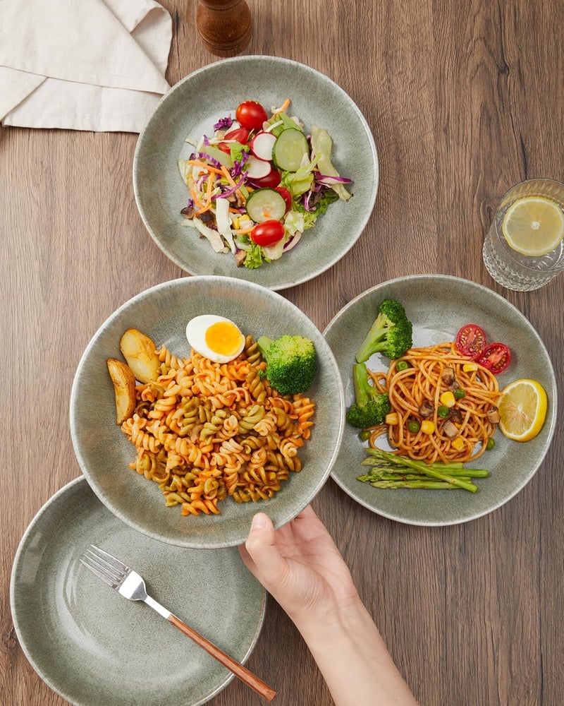 Pokini 16 Piece Double Bowl Dinnerware Sets Stain Resistant Dish Set with Pasta Bowls Easy Cleaning Dishes MultiFunctional Plate and Bowl Stack Compactly Plate Set Service for 4 - Image 4