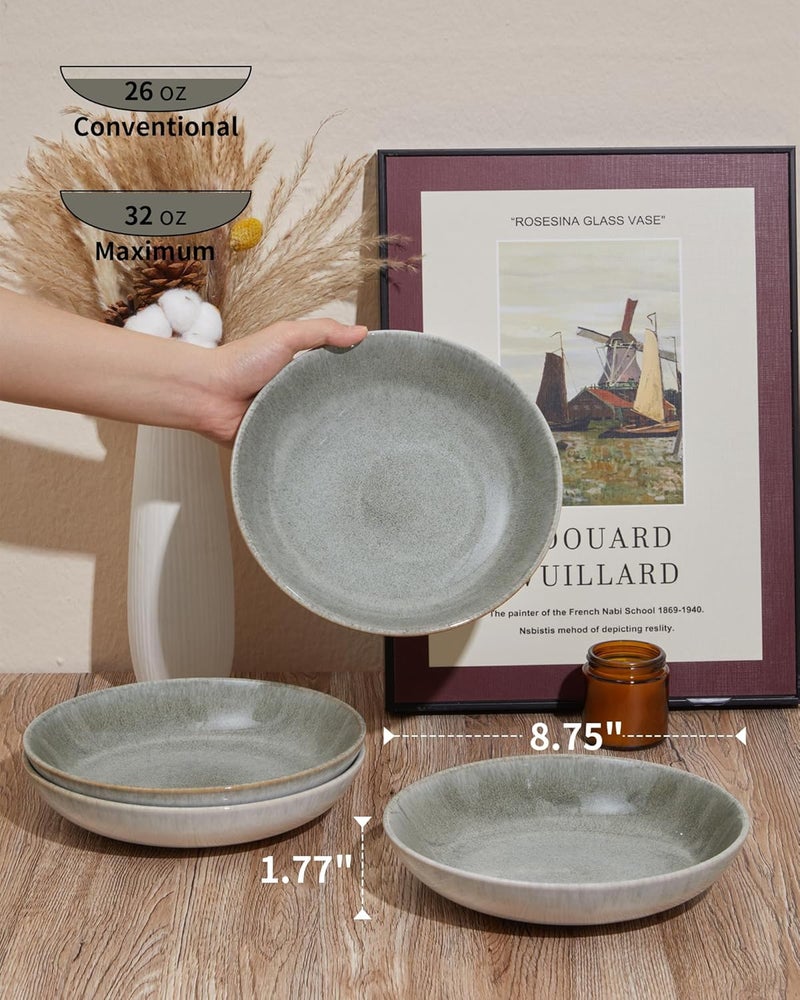 Pokini 16 Piece Double Bowl Dinnerware Sets Stain Resistant Dish Set with Pasta Bowls Easy Cleaning Dishes MultiFunctional Plate and Bowl Stack Compactly Plate Set Service for 4 - Image 3