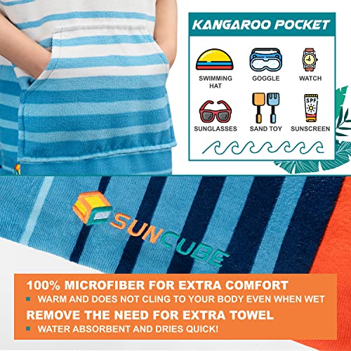 Suncube SUN CUBE Kids Changing Robe Surf Poncho, Kids Beach Towels, Hooded Towel for Teens Bath Pool, Microfiber Quick Dry Wearable Towel Poncho with Hood, Swim Towel for Girls 8-12 Years, Orange Stripe - Image 3
