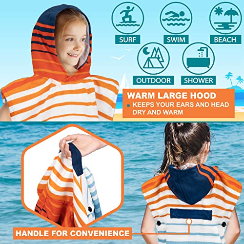 Suncube SUN CUBE Kids Changing Robe Surf Poncho, Kids Beach Towels, Hooded Towel for Teens Bath Pool, Microfiber Quick Dry Wearable Towel Poncho with Hood, Swim Towel for Girls 8-12 Years, Orange Stripe - Image 4